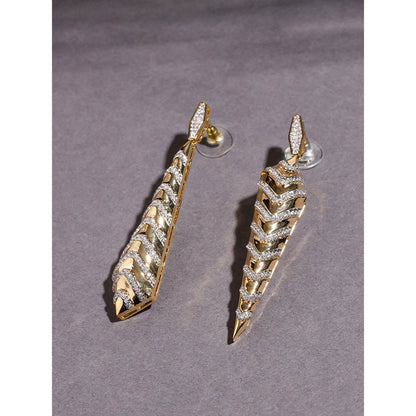 Shaze Gold Rhodium-Plated American Diamond Studded Cone Drop & Dangle Earrings For Women