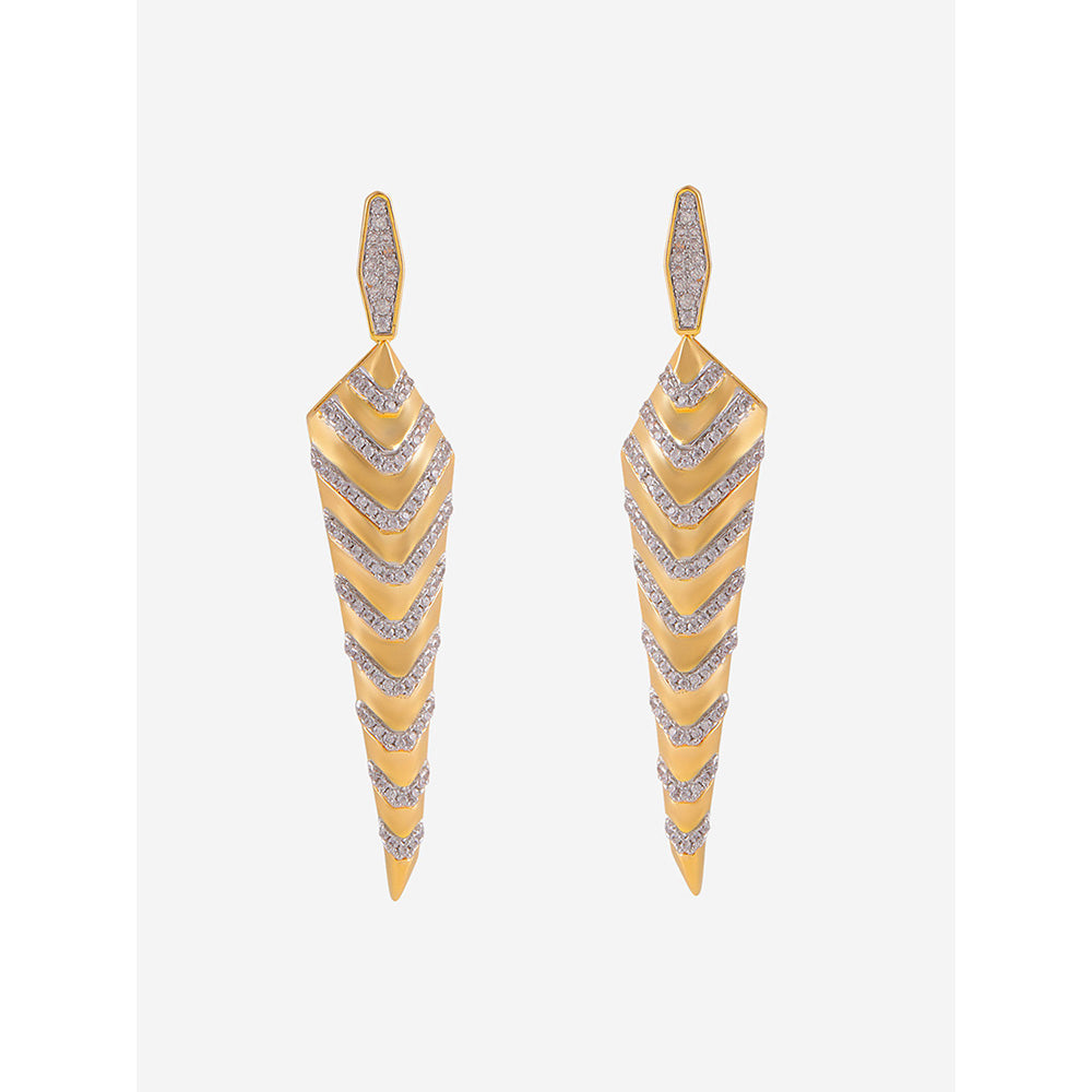 Shaze Gold Rhodium-Plated American Diamond Studded Cone Drop & Dangle Earrings For Women