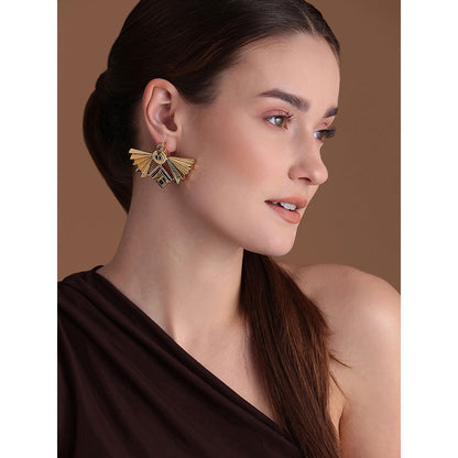 Shaze Gold Rhodium-Plated American Diamond Powerwing Studs For Women