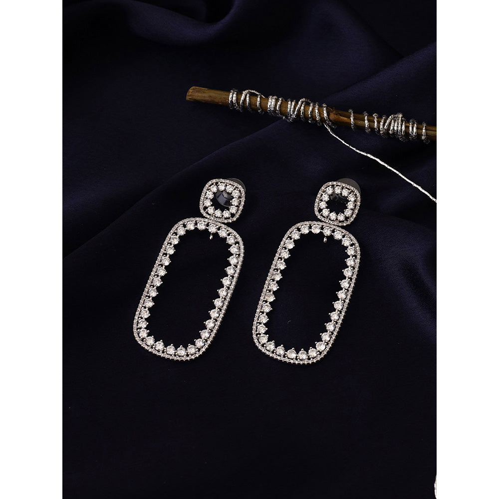 Shaze Silver Rhodium-Plated American Diamond Borderline Drop & Dangle Earrings For Women