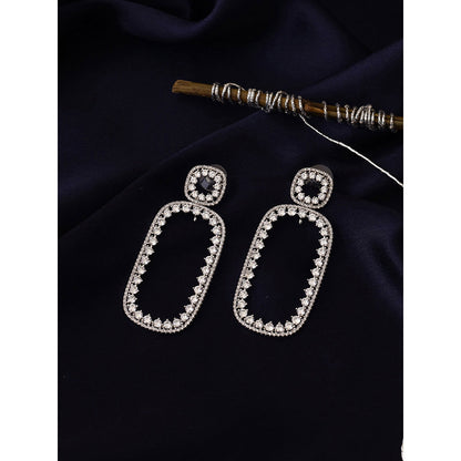 Shaze Silver Rhodium-Plated American Diamond Borderline Drop & Dangle Earrings For Women