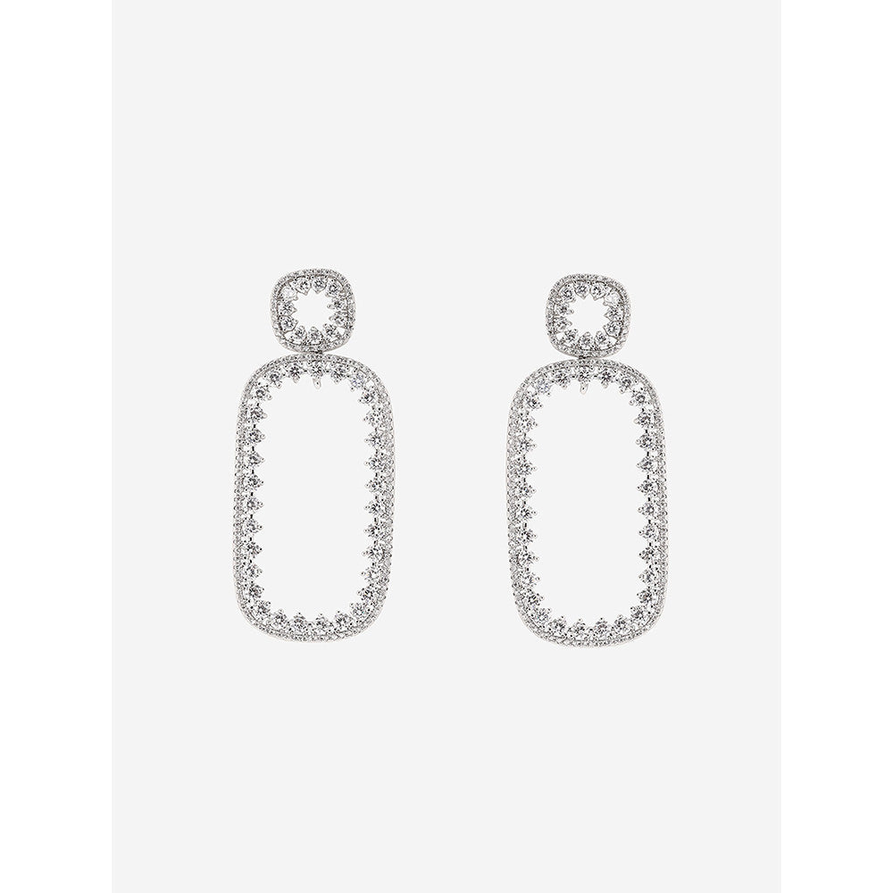 Shaze Silver Rhodium-Plated American Diamond Borderline Drop & Dangle Earrings For Women