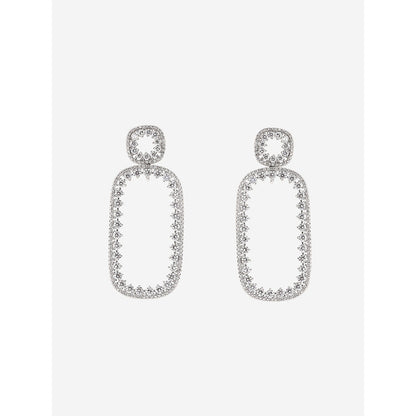 Shaze Silver Rhodium-Plated American Diamond Borderline Drop & Dangle Earrings For Women