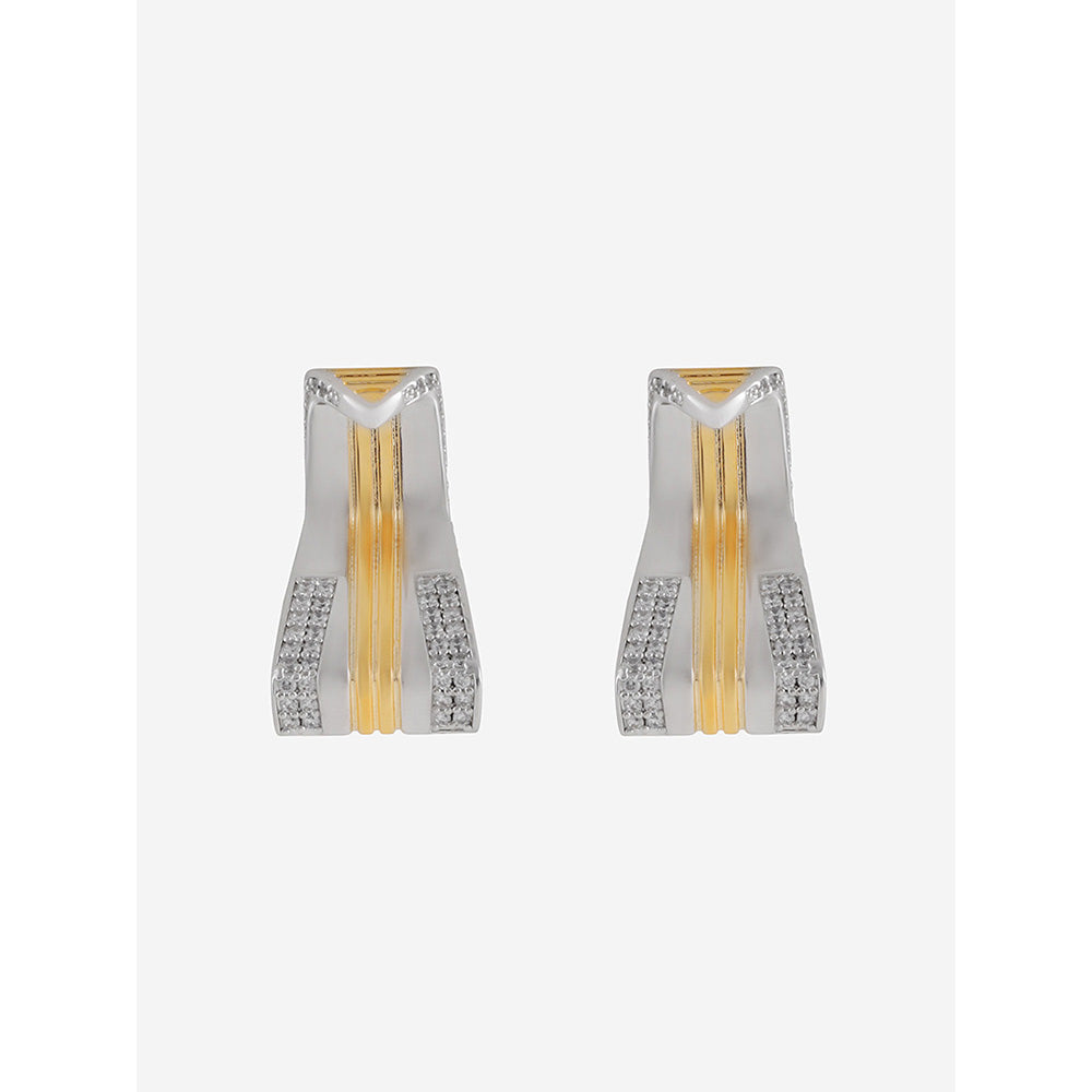 Shaze Gold Rhodium-Plated American Diamond Concurrent Stud Earrings For Women