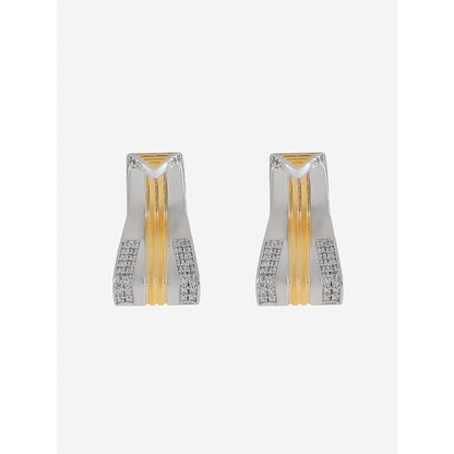 Shaze Gold Rhodium-Plated American Diamond Concurrent Stud Earrings For Women
