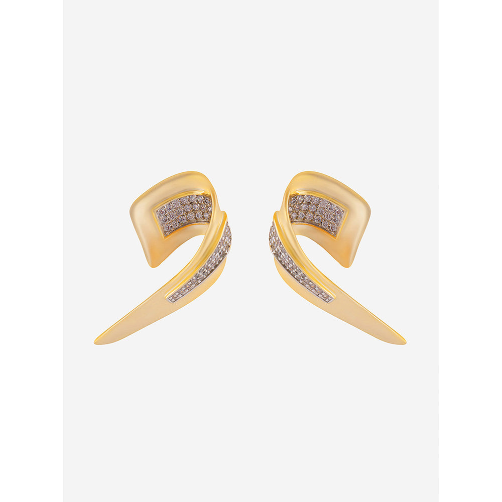 Shaze Gold Rhodium-Plated American Diamond Inverted Comma Stud Earrings For Women