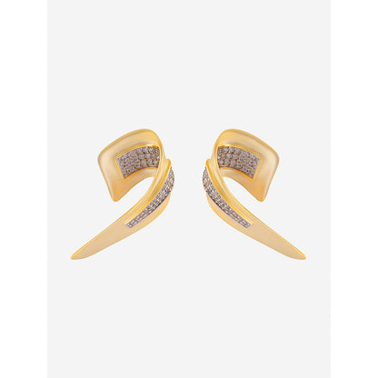 Shaze Gold Rhodium-Plated American Diamond Inverted Comma Stud Earrings For Women