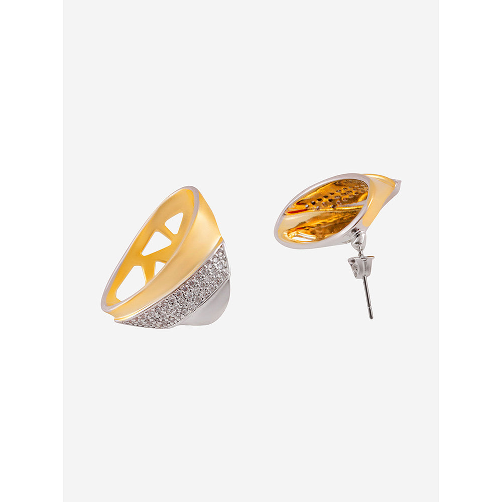 Shaze Gold Rhodium-Plated American Diamond Spaceship Stud Earrings For Women