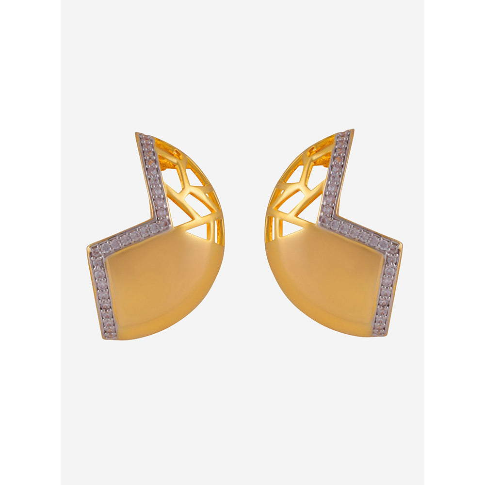 Shaze Gold Rhodium-Plated American Diamond Mesh Stud Earrings For Women