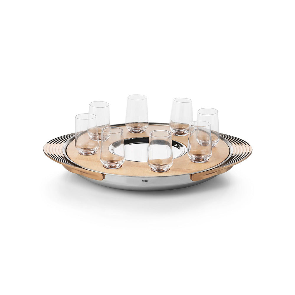 Shaze Turntable Shot Tray Natural Shot Glasses