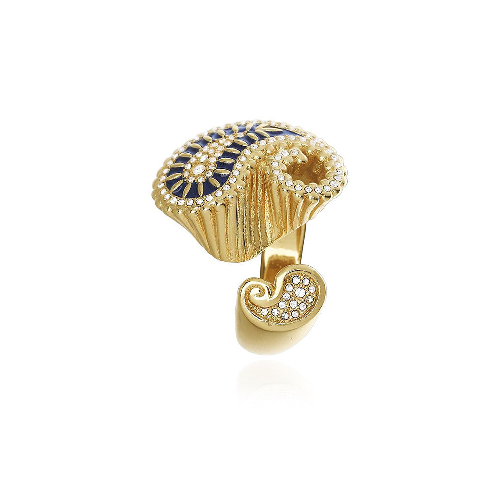 Shaze Prato Zircon Studded Navy Blue Ring
