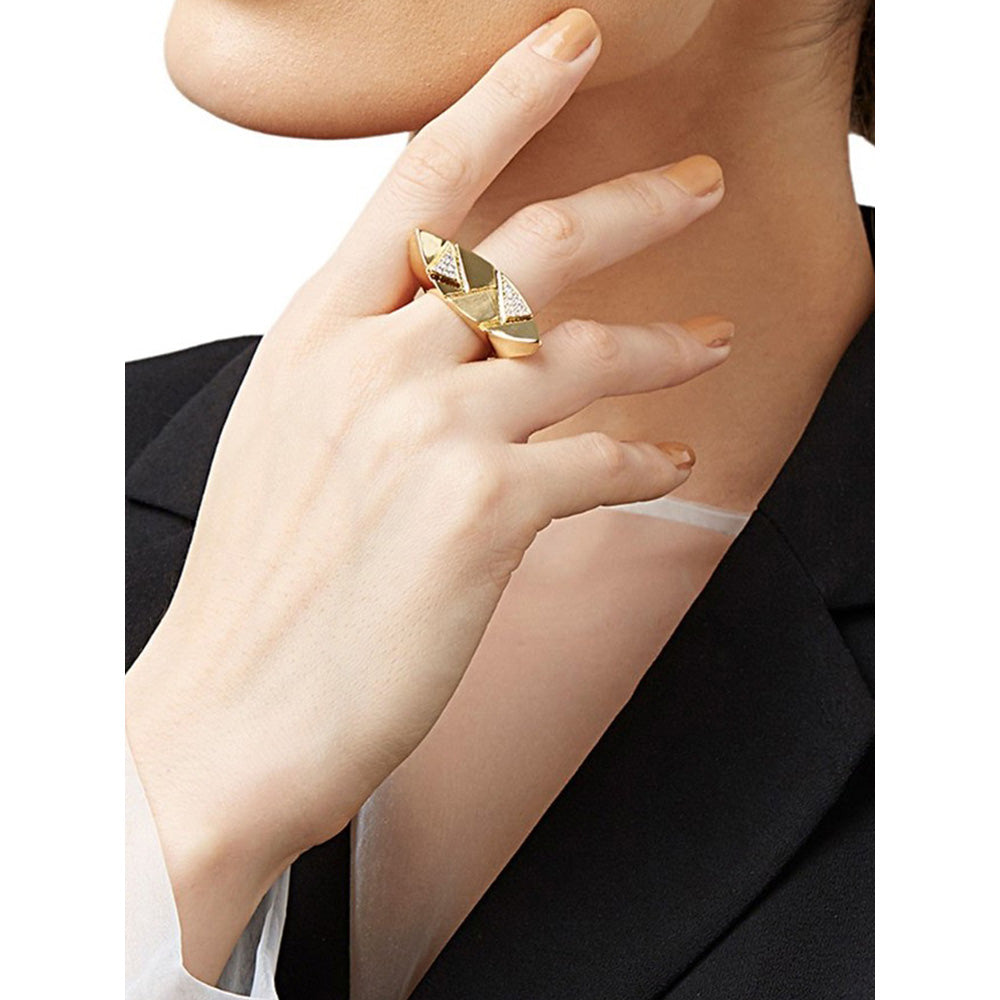 Shaze Boat Bold Ring Made of Brass Cubic Zirconina Stones Ring Size 5