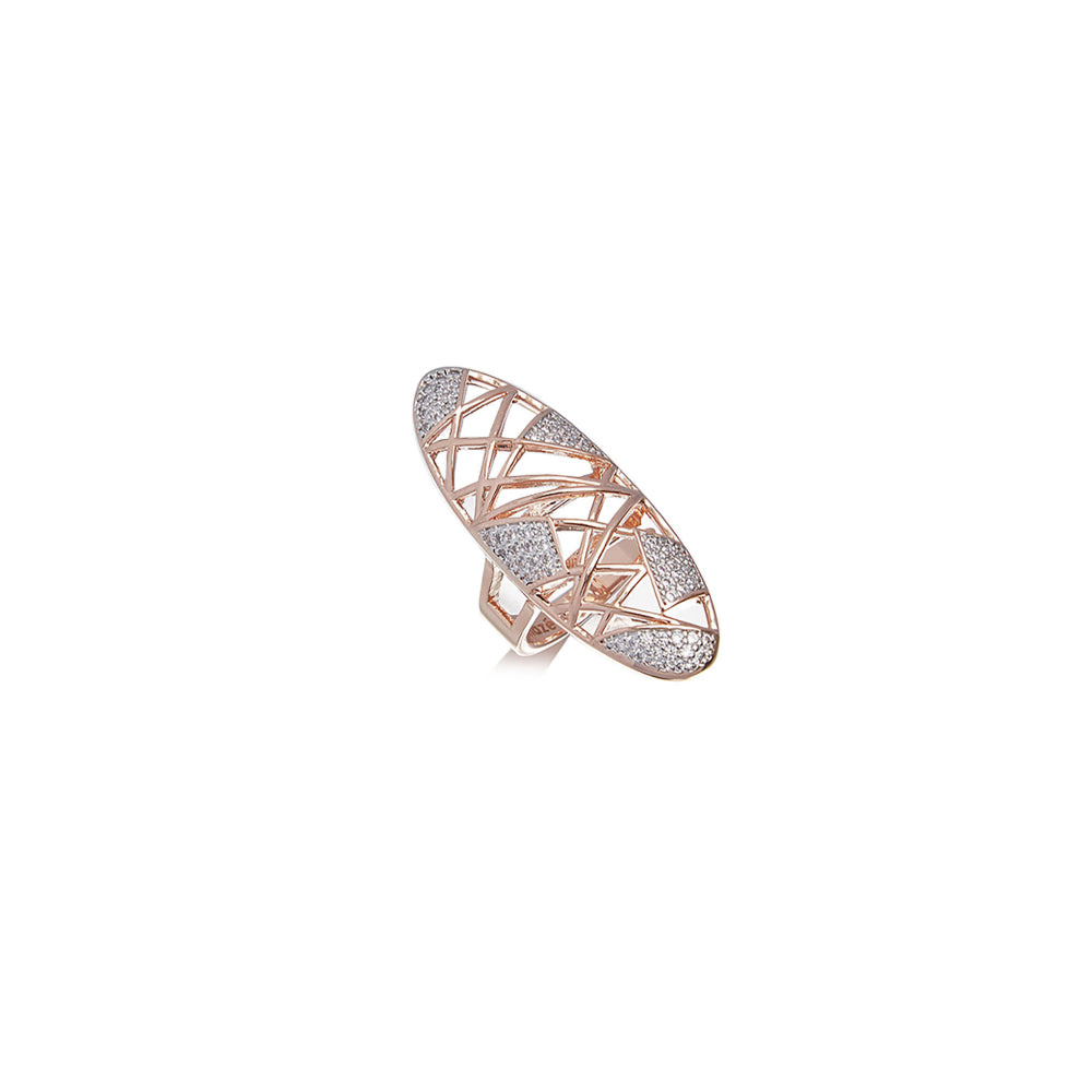 Shaze Oval Long Ring Made of Brass Cubic Zirconina Stones Ring Size 6