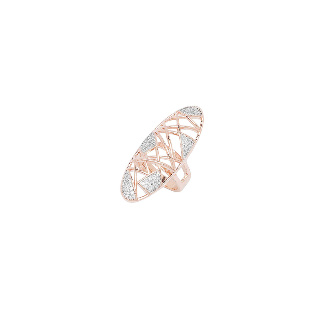 Shaze Oval Long Ring Made of Brass Cubic Zirconina Stones Ring Size 6