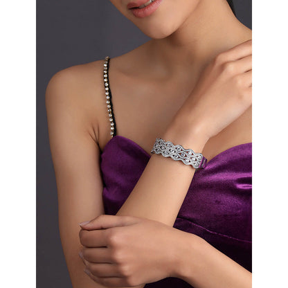 Shaze Cubic Zirconia Silver Plated Winding Cuff Bracelet