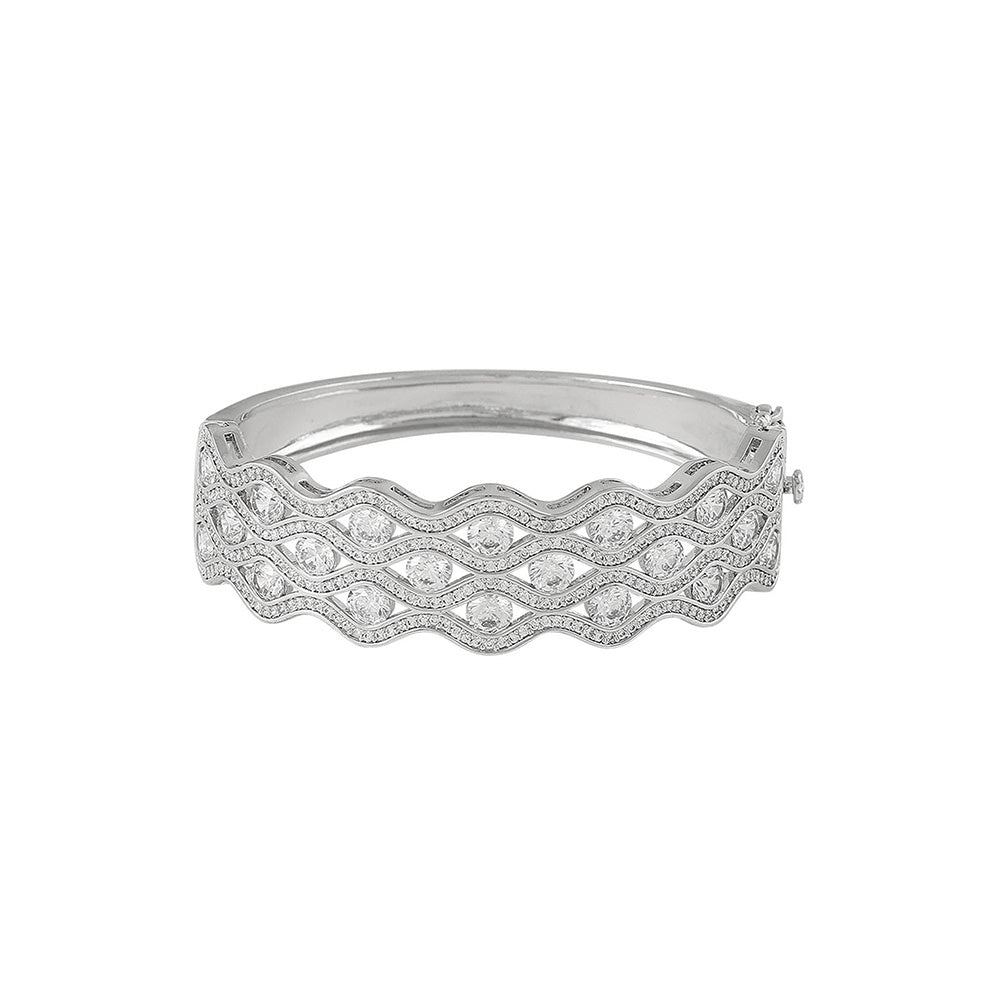 Shaze Cubic Zirconia Silver Plated Winding Cuff Bracelet