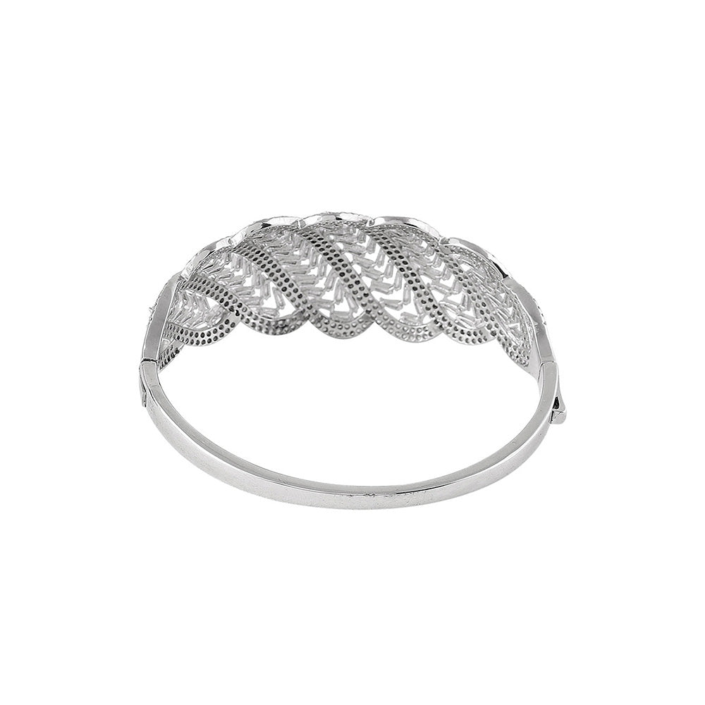 Shaze Cubic Zirconia Silver Plated V- Fluid Bracelet