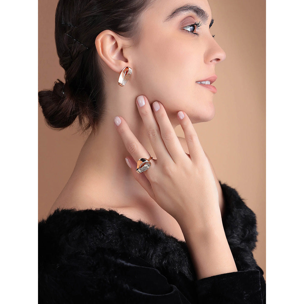 Shaze Cubic Zirconia Rose Gold Plated Geometric Wisp Earing Set