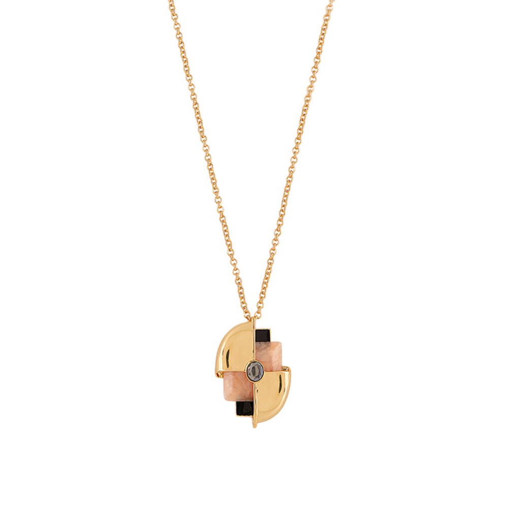 Shaze Pink Artificial Stone Gold Plated Symmetry Pendant