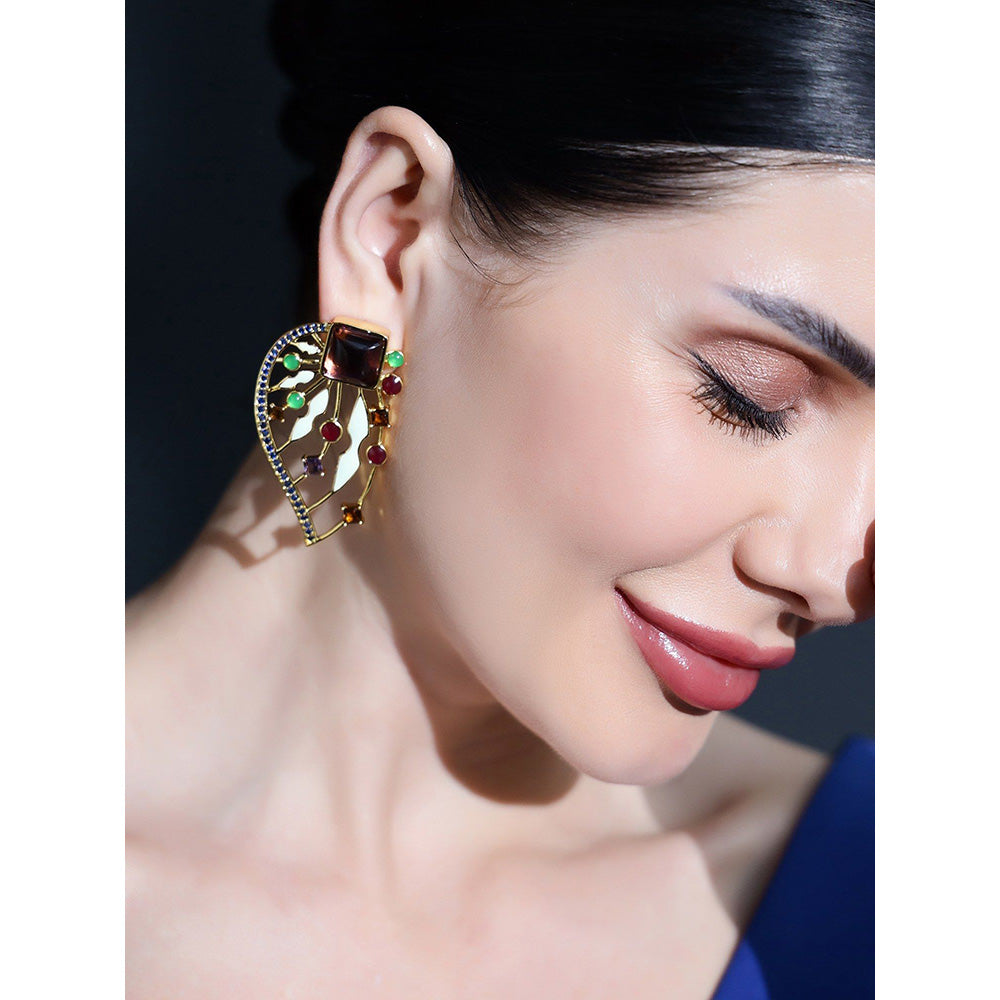 Shaze Gabrielle Wings Multicolor 18K Yellow Gold Plated Italian Crafted Earring
