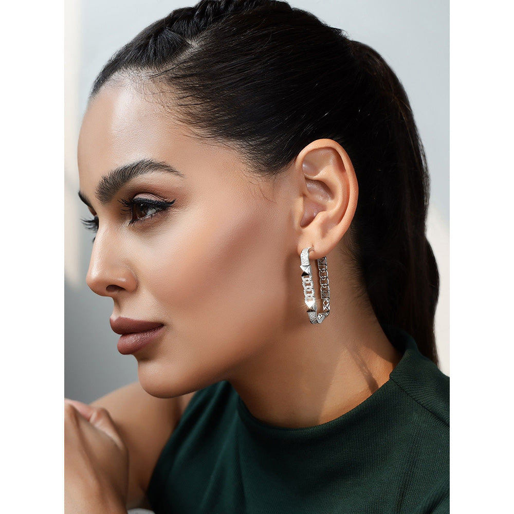 Shaze Willows Veil White Stone Studded Hoop Earrings
