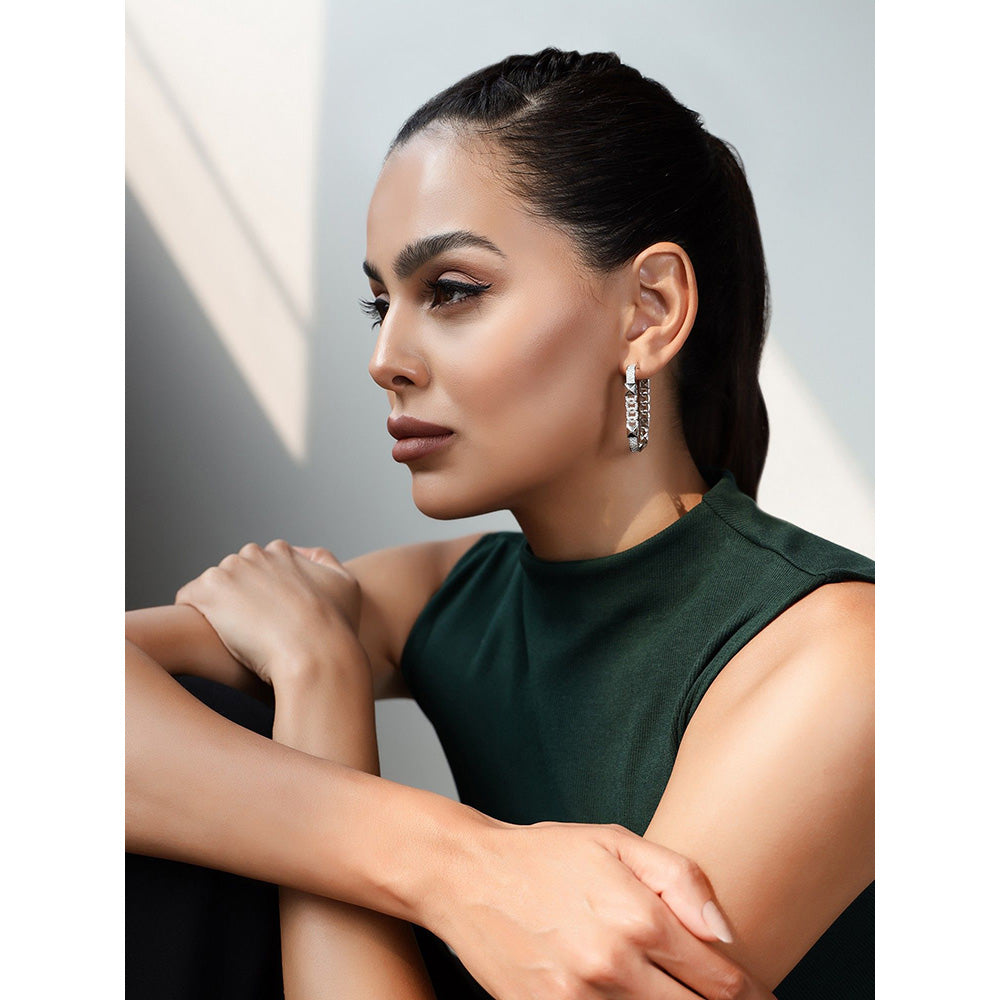 Shaze Willows Veil White Stone Studded Hoop Earrings