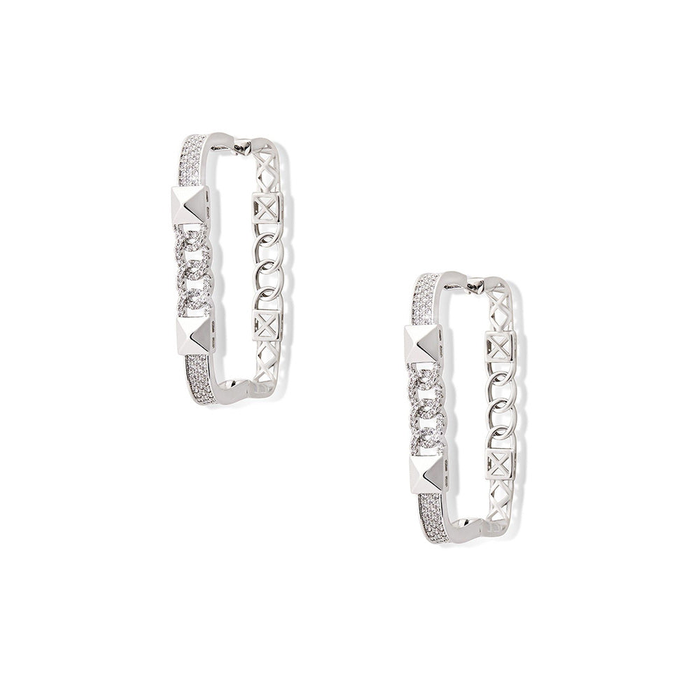 Shaze Willows Veil White Stone Studded Hoop Earrings