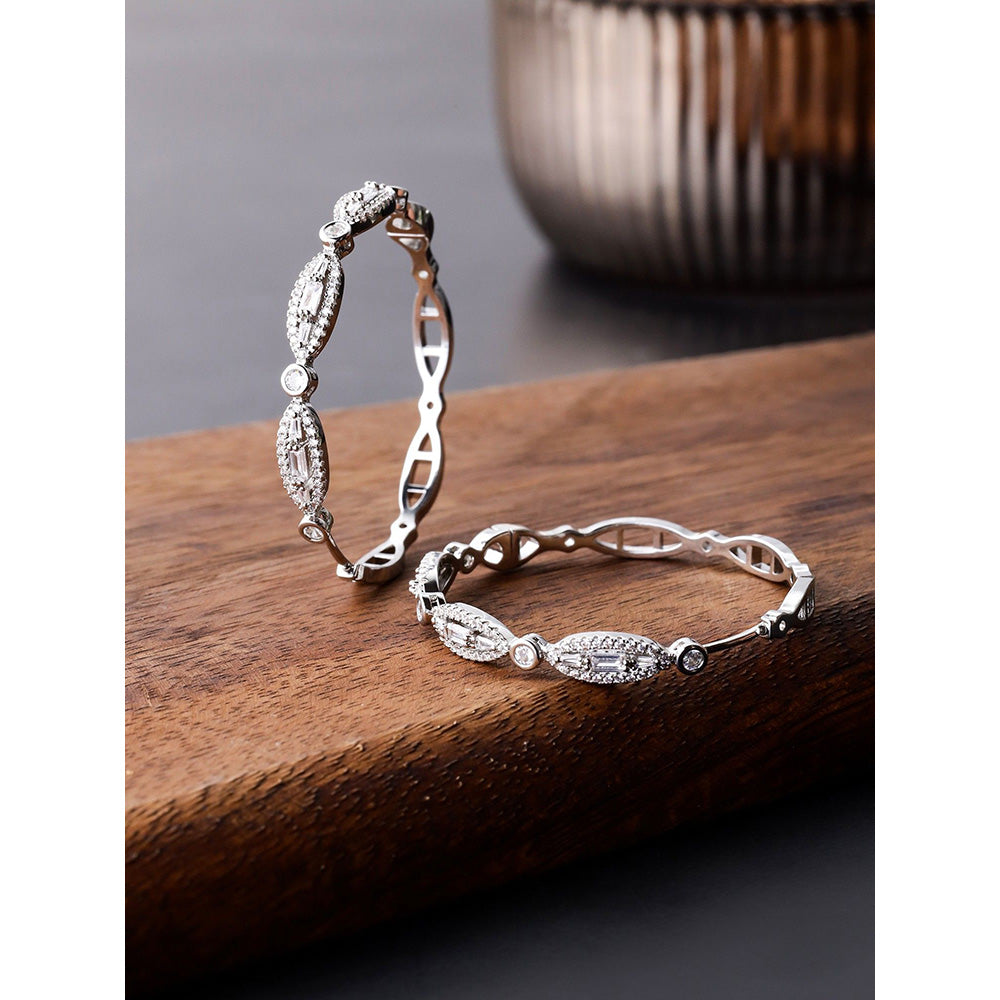 Shaze Dewdrops White Stone Studded Hoop Earrings