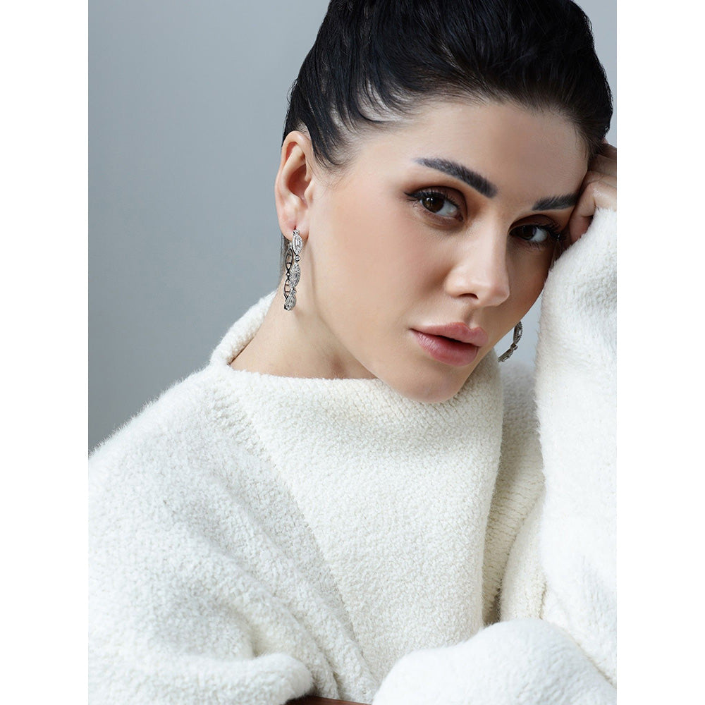 Shaze Dewdrops White Stone Studded Hoop Earrings