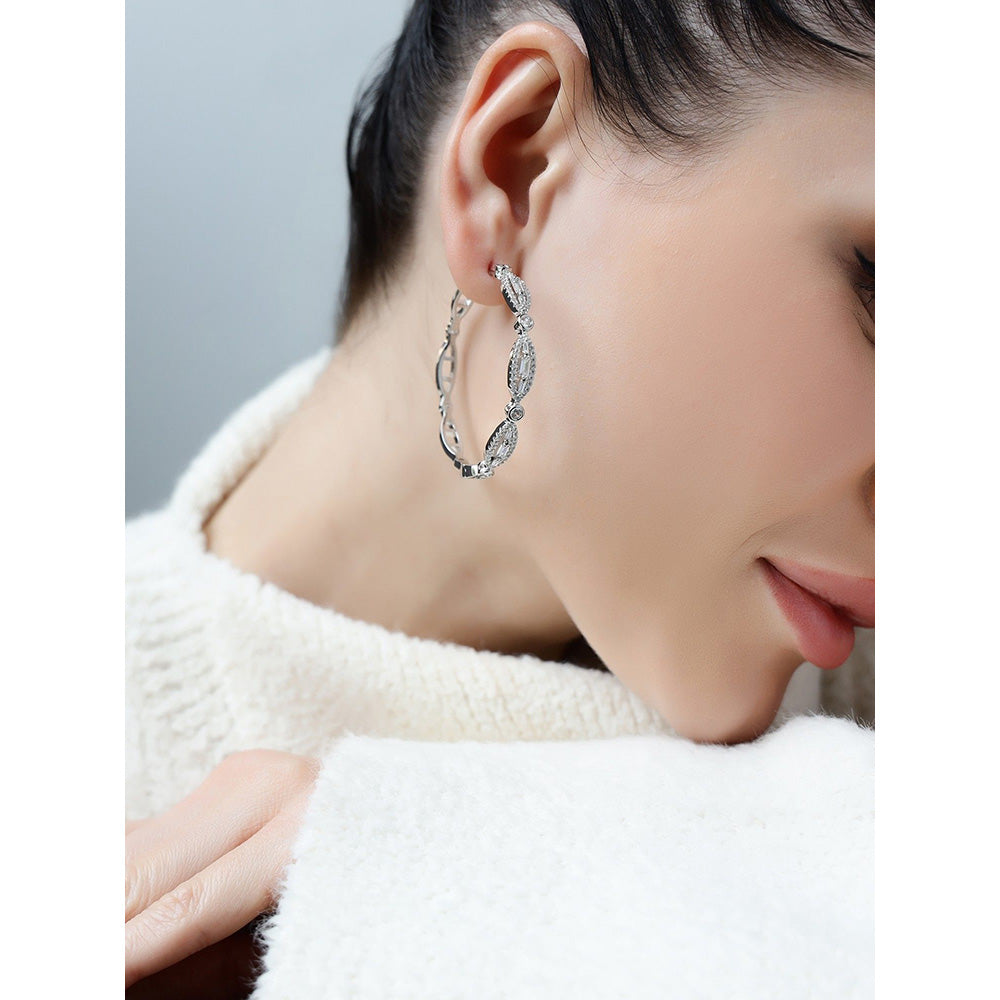 Shaze Dewdrops White Stone Studded Hoop Earrings