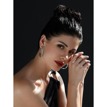 Shaze Dewdrops White Stone Studded Hoop Earrings