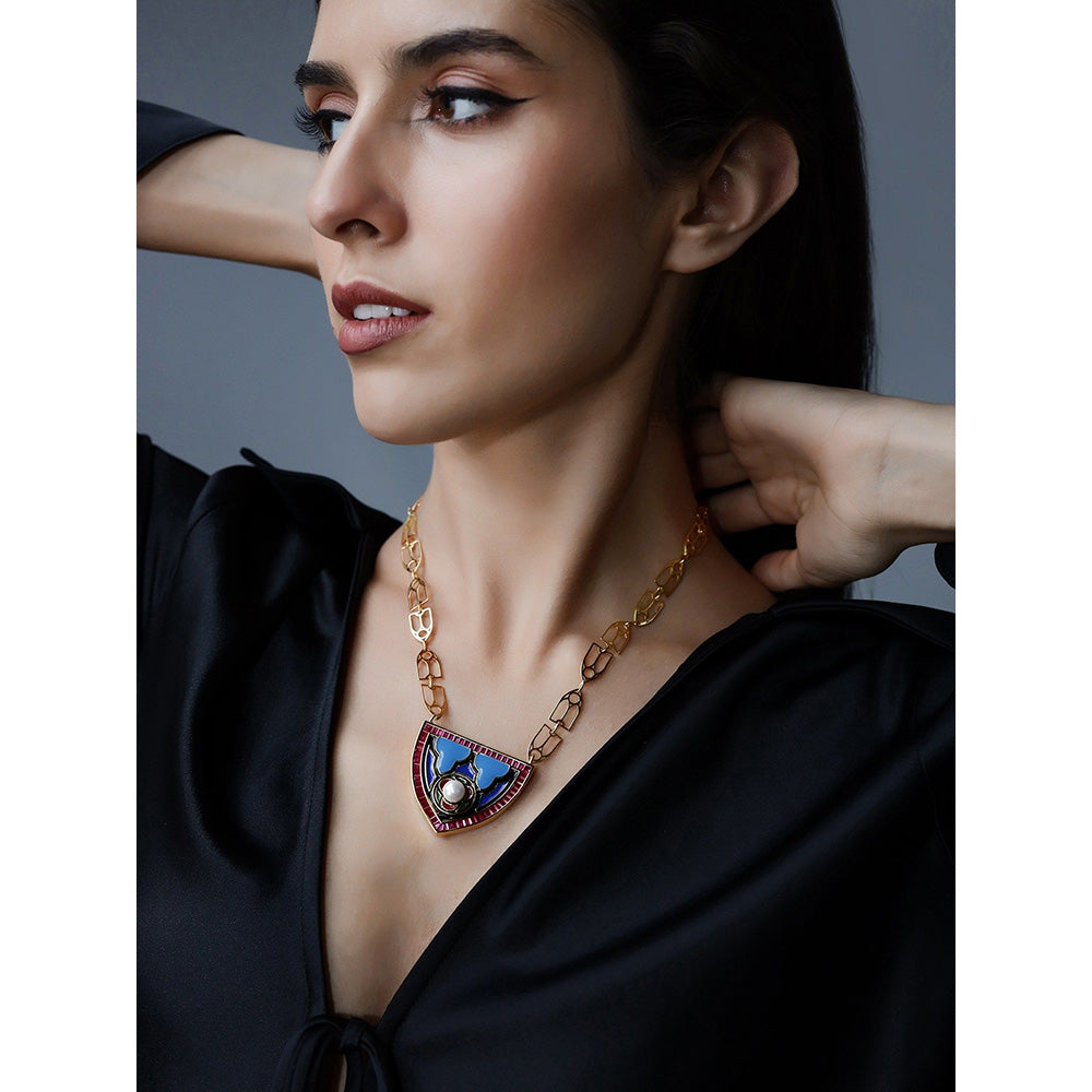 Shaze Insignia 18K Yellow Gold Plated Talian Crafted Pendant Necklace