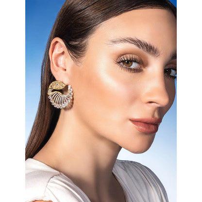 Shaze Ocean Conch Three Tone Studs Earrings Rhodium-Plated Jewellery