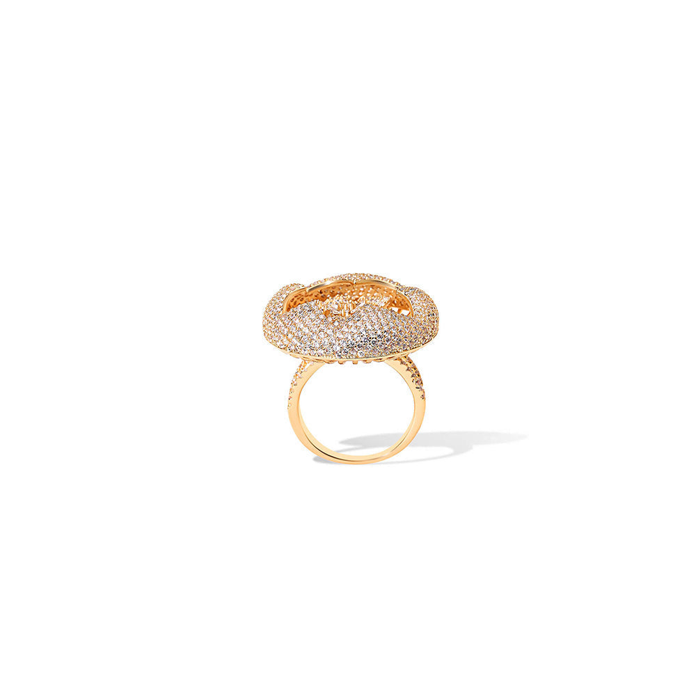 Shaze Stellar Petal Three Tone Rings Rhodium-Plated Jewellery