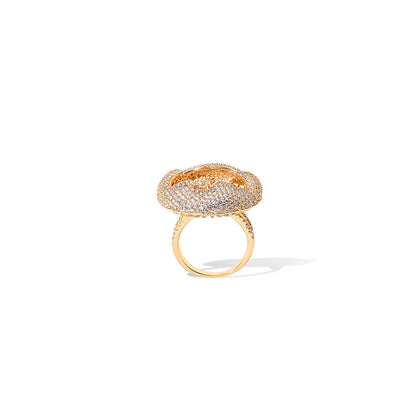 Shaze Stellar Petal Three Tone Rings Rhodium-Plated Jewellery