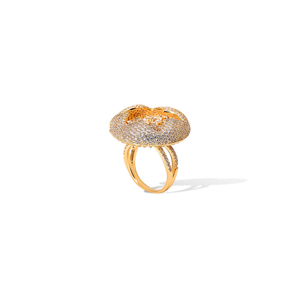 Shaze Stellar Petal Three Tone Rings Rhodium-Plated Jewellery