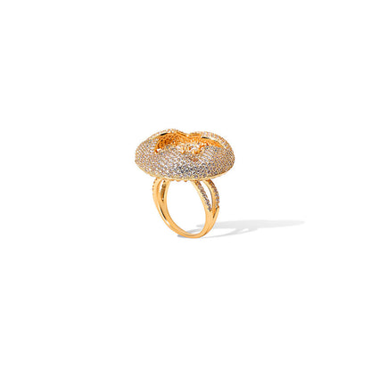 Shaze Stellar Petal Three Tone Rings Rhodium-Plated Jewellery