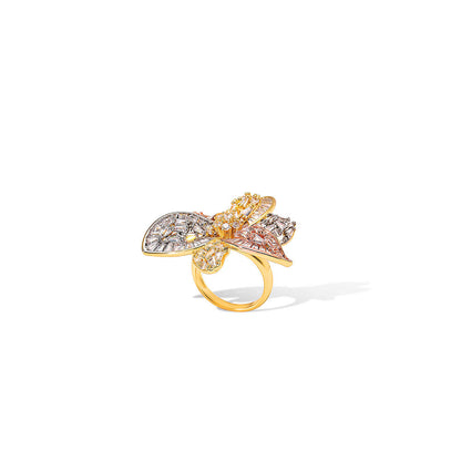 Shaze Ice Crystal Three Tone Rings Rhodium-Plated Jewellery