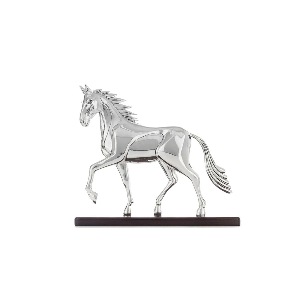 Shaze Silver Chrome Continuum Stallion Horse Figurine with Wooden Base