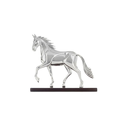 Shaze Silver Chrome Continuum Stallion Horse Figurine with Wooden Base