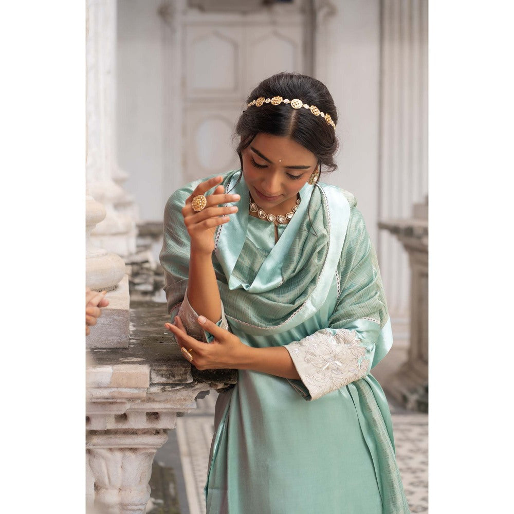 Sheela Suthar Mint Green Kurta with Pant and Dupatta (Set of 3)