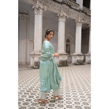 Sheela Suthar Mint Green Kurta with Pant and Dupatta (Set of 3)