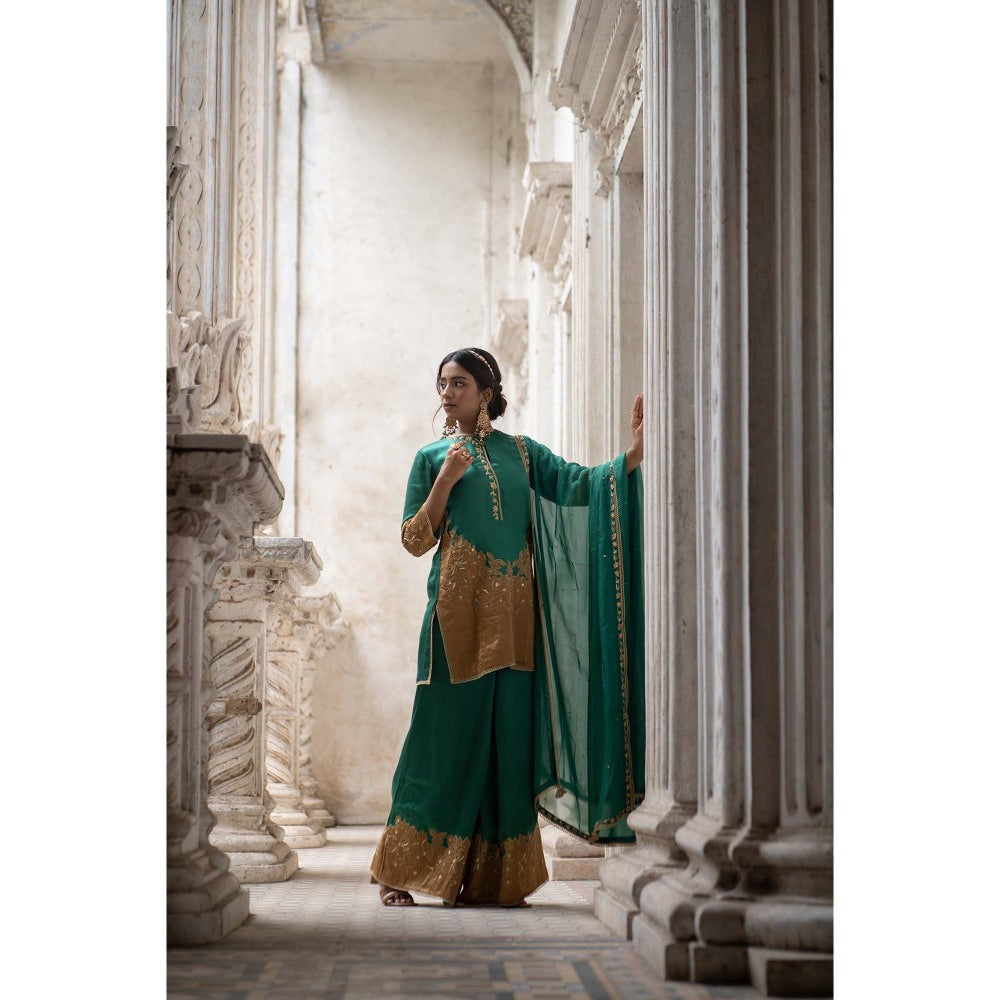 Sheela Suthar Green Short Kurti with Palazzo and Dupatta (Set of 3)