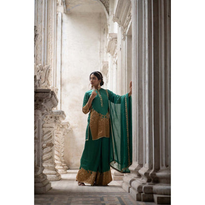 Sheela Suthar Green Short Kurti with Palazzo and Dupatta (Set of 3)