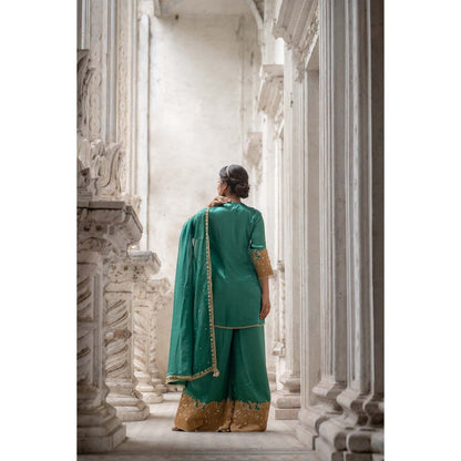 Sheela Suthar Green Short Kurti with Palazzo and Dupatta (Set of 3)