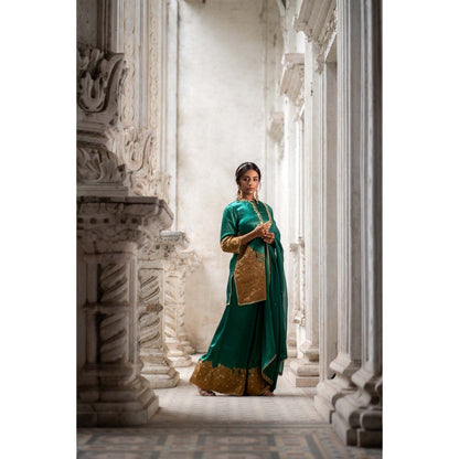 Sheela Suthar Green Short Kurti with Palazzo and Dupatta (Set of 3)