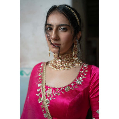 Sheela Suthar Pink Embroidered Lehenga with Dupatta, Blouse and Cancan Skirt (Set of 4)