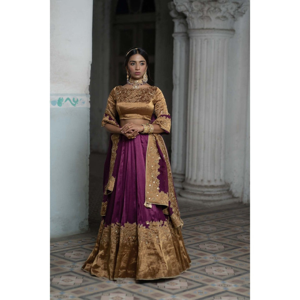 Sheela Suthar Purple Cutwork Lehenga with Blouse, Dupatta and Cancan Skirt (Set of 4)