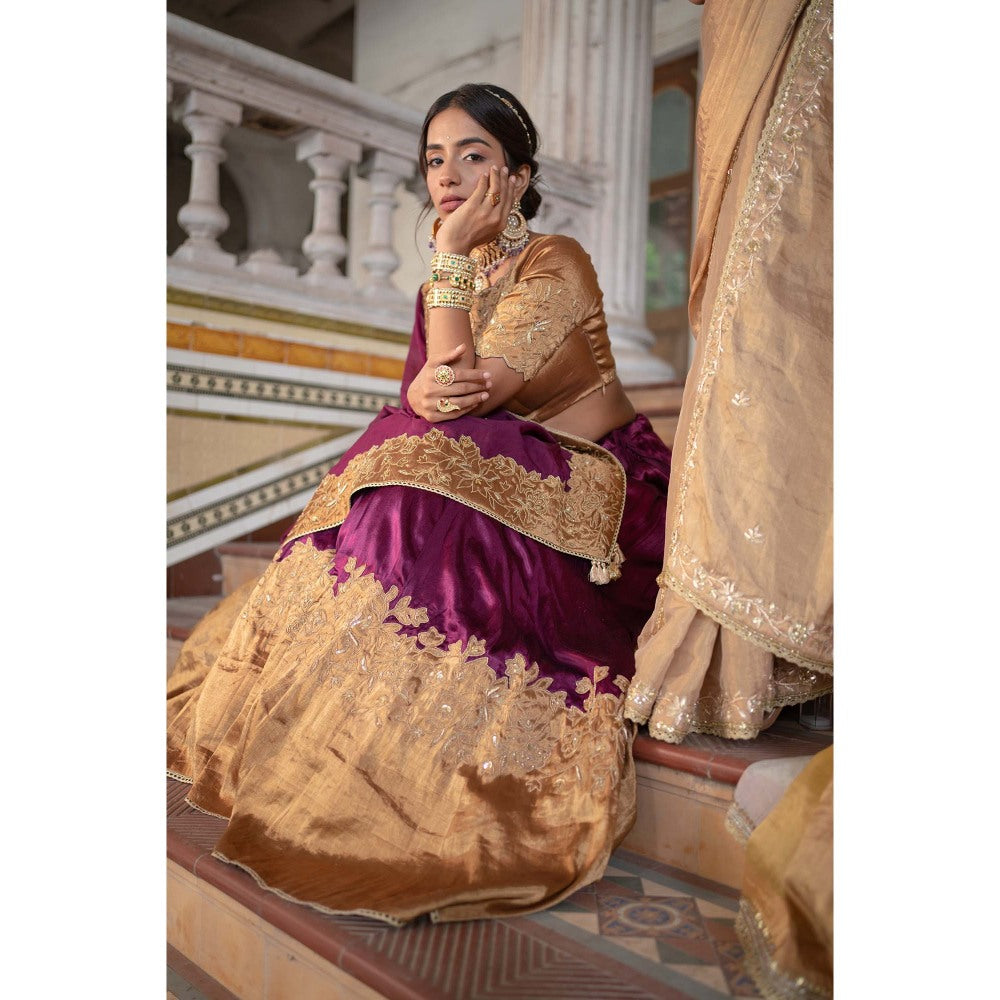 Sheela Suthar Purple Cutwork Lehenga with Blouse, Dupatta and Cancan Skirt (Set of 4)