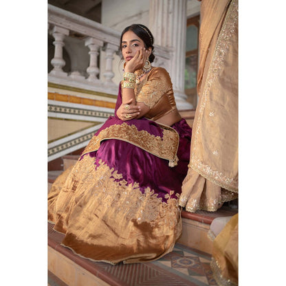 Sheela Suthar Purple Cutwork Lehenga with Blouse, Dupatta and Cancan Skirt (Set of 4)